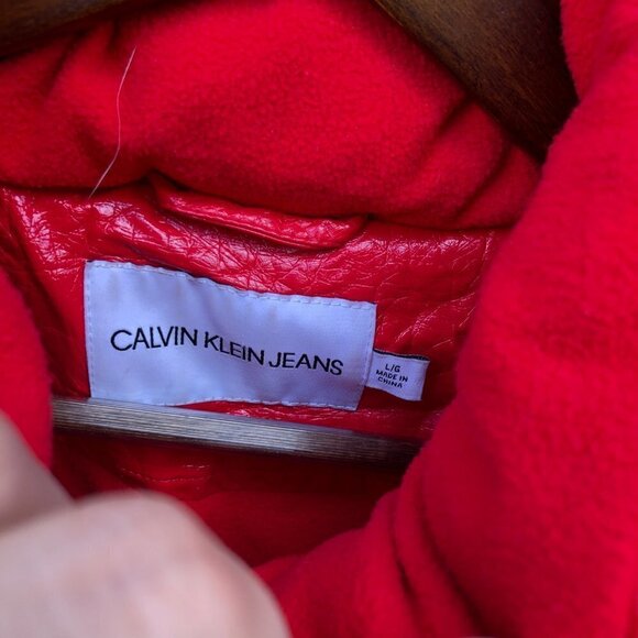 2018 Calvin Klein Polyester Bubble Jacket Large Red - Picture 2 of 9